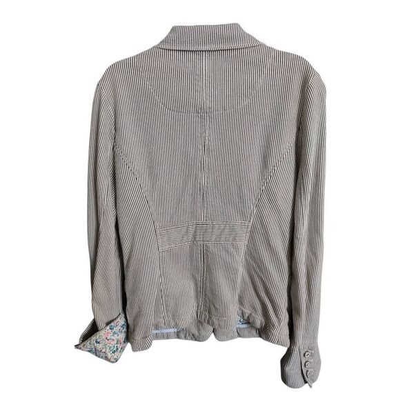 Anthropologie Allihop Striped Cotton 3/4 Sleeve Floral Cuff Jacket Women's M - Picture 3 of 9